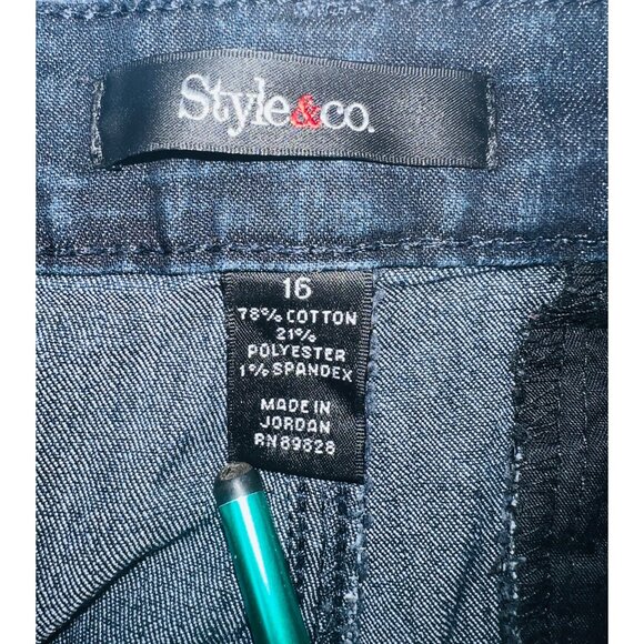 Style & Co Womens Denim Dark Blue Shorts Finished Hem Button Back Pockets 16 - Picture 3 of 4